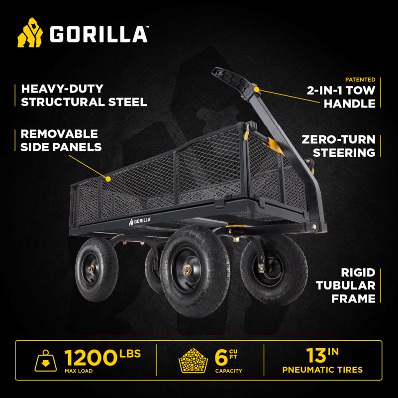 Gorilla Carts Steel Utility Cart 1200 lb. cap.