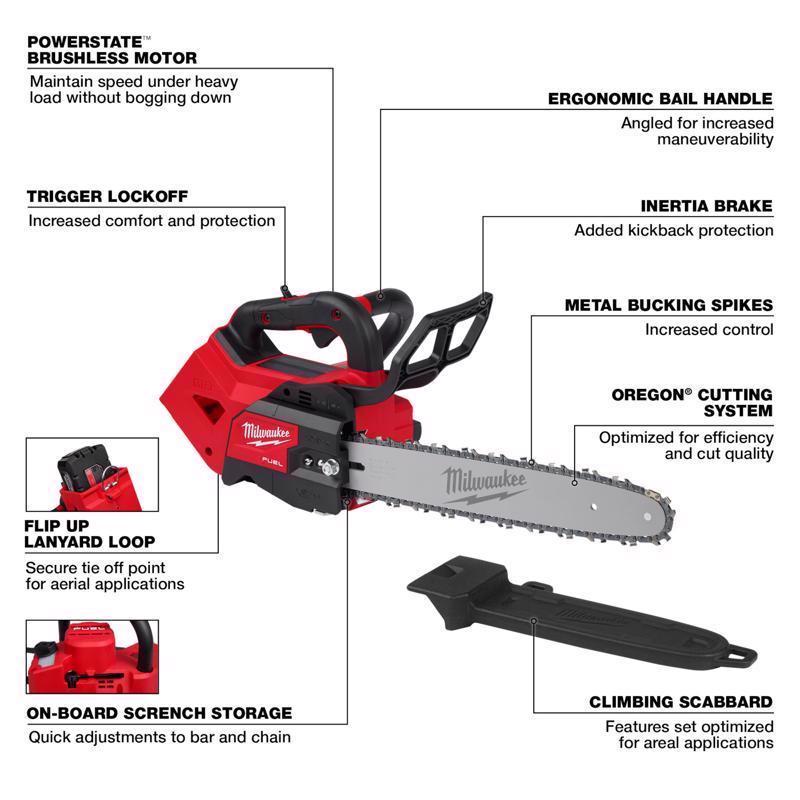 Milwaukee M18 FUEL 2826-20T 14 in. 18 V Battery Chainsaw Tool Only