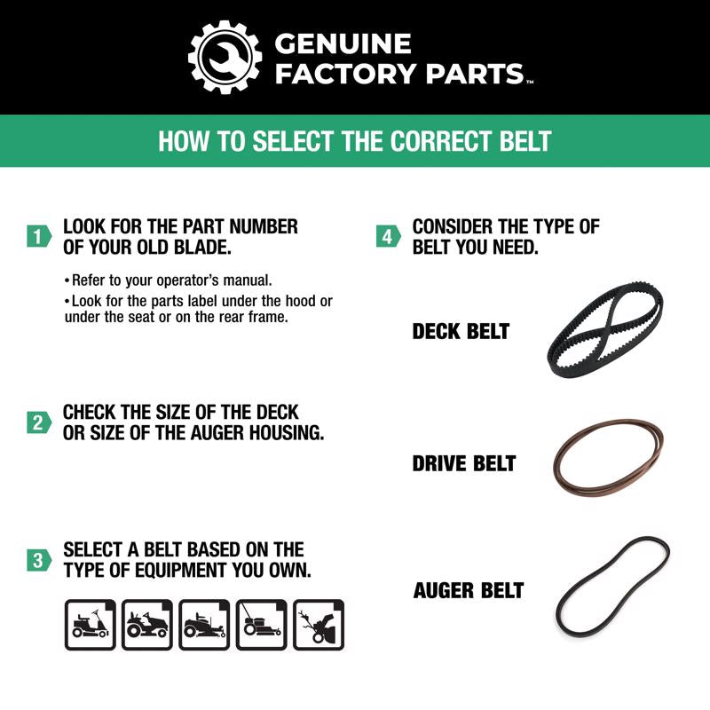 Genuine Factory Parts Deck Drive Belt 0.5 in. W X 96.5 in. L For Lawn Tractor