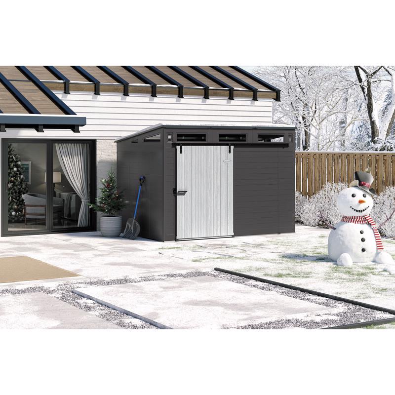 Suncast Modernist Barn Door 10 ft. x 7 ft. Resin Horizontal Barn Storage Shed with Floor Kit