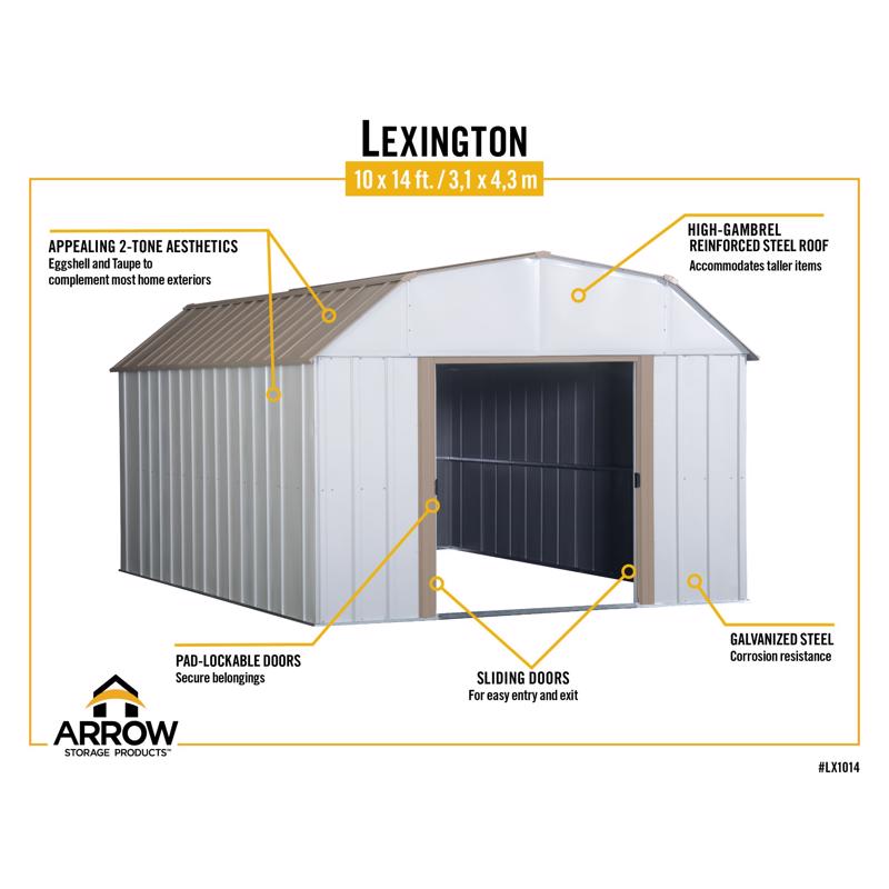 Arrow Lexington 10 ft. x 14 ft. Metal Vertical Barn Storage Shed without Floor Kit