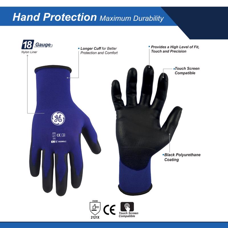 General Electric Unisex Dipped Gloves Black/Blue XL 1 pair