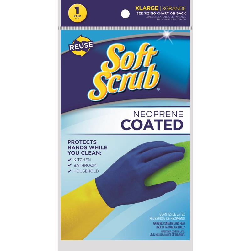 Soft Scrub Latex/Neoprene Cleaning Gloves XL Blue/Yellow