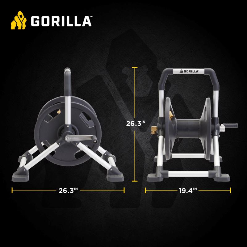 Gorilla 150 ft. Black/Gray Retractable Free Standing Hose Reel Cart