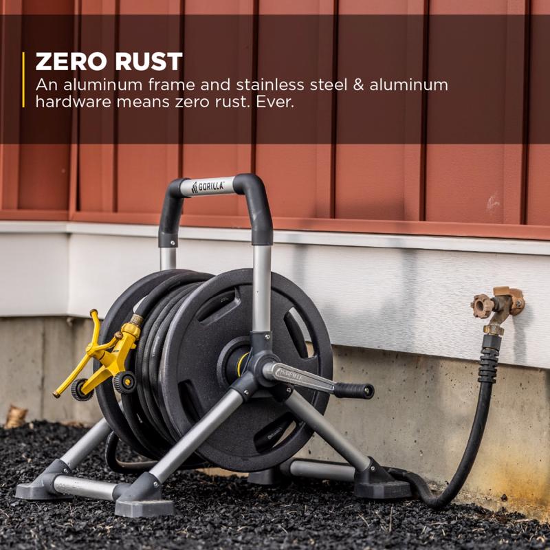 Gorilla 150 ft. Black/Gray Retractable Free Standing Hose Reel Cart