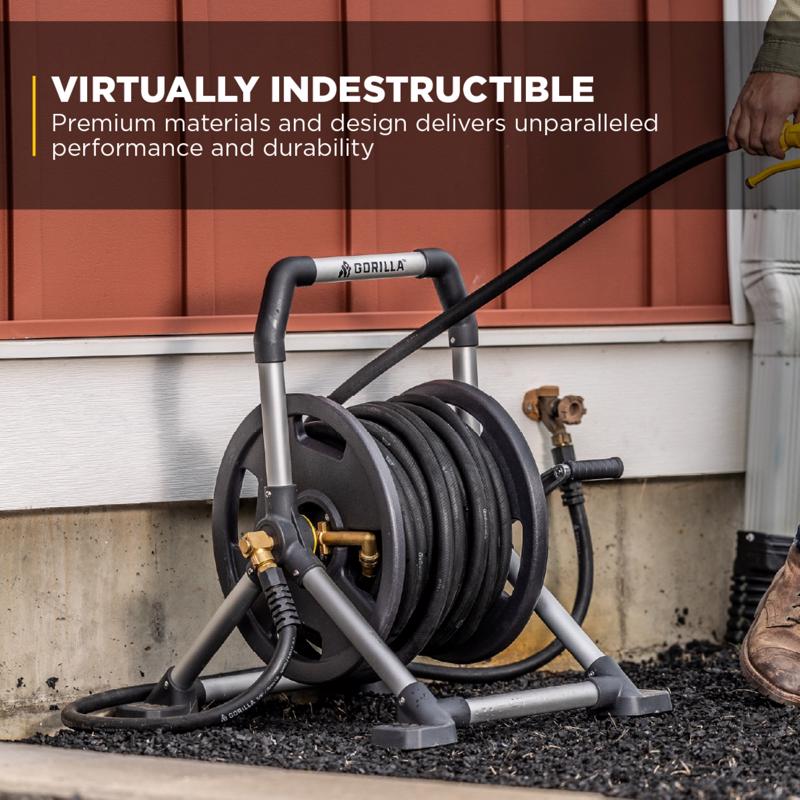 Gorilla 150 ft. Black/Gray Retractable Free Standing Hose Reel Cart