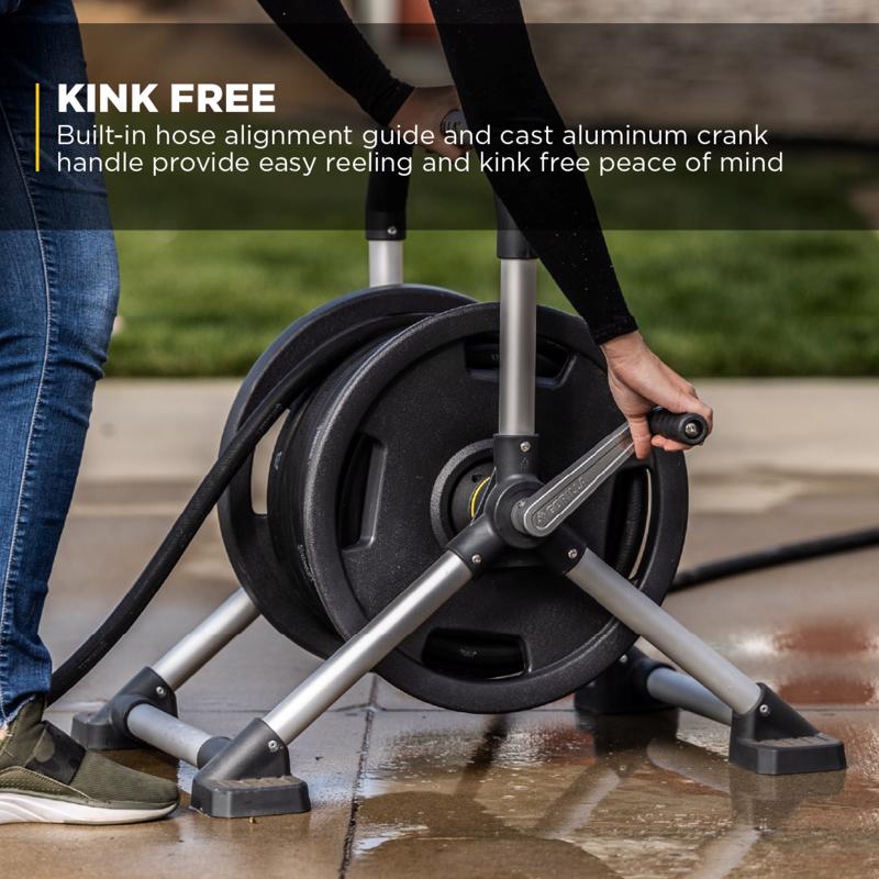 Gorilla 150 ft. Black/Gray Retractable Free Standing Hose Reel Cart