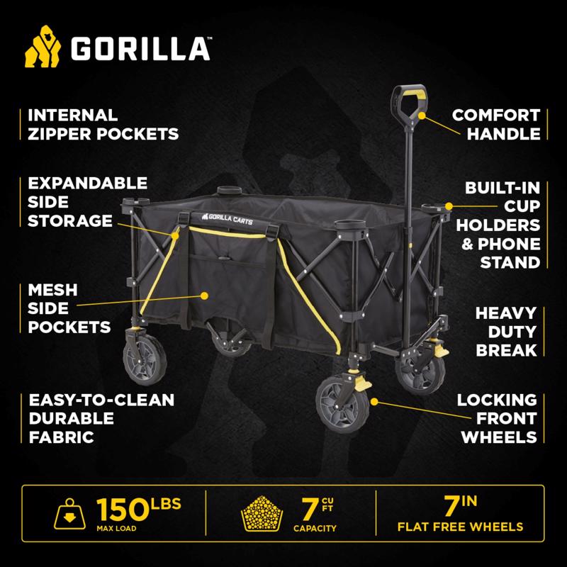 Gorilla Carts Polyester Fabric Folding Utility Wagon 150 lb. cap.