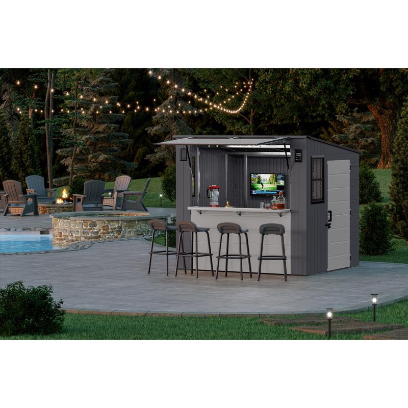 Suncast Cabana Entertainment Shed 8 ft. x 7 ft. Resin Standard Pent Storage Shed with Floor Kit