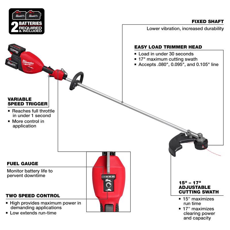 Milwaukee M18 FUEL Dual Battery 3006-22 17 in. Battery String Trimmer Kit (Battery & Charger)