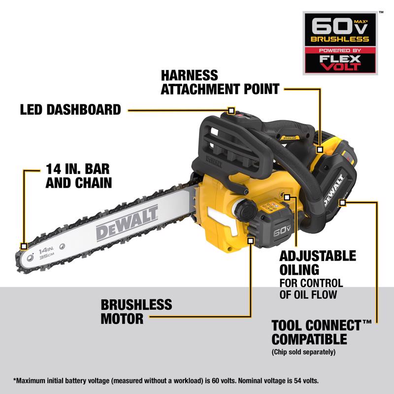 DeWalt 60V MAX DCCS674X2 14 in. 35 cc 60 V Battery Chainsaw Kit (Battery & Charger)