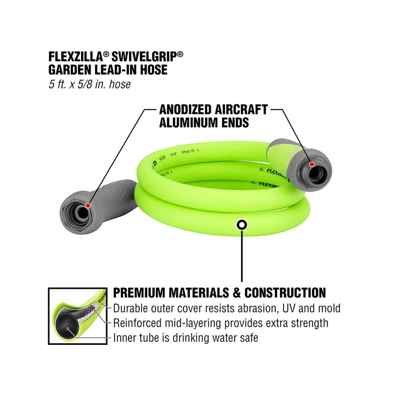 Legacy Flexzilla SwivelGrip 5/8 in. D X 5 ft. L Heavy Duty Premium Grade Garden Hose