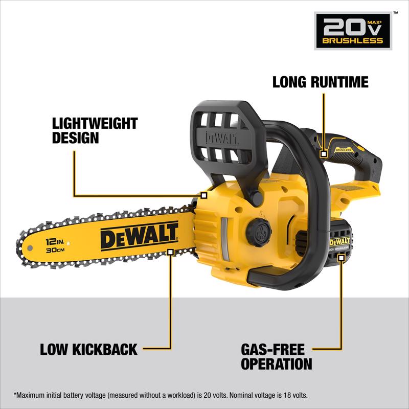 DeWalt 20V MAX* DCCS621B 12 in. 20 V Battery Chainsaw Tool Only