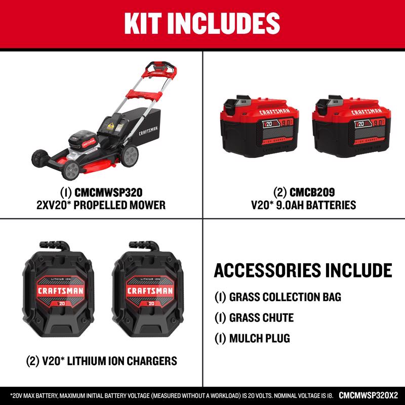 Craftsman V20 Brushless RP CMCMWSP320X2 21 in. 20 V Battery Self-Propelled Lawn Mower Kit (Battery &
