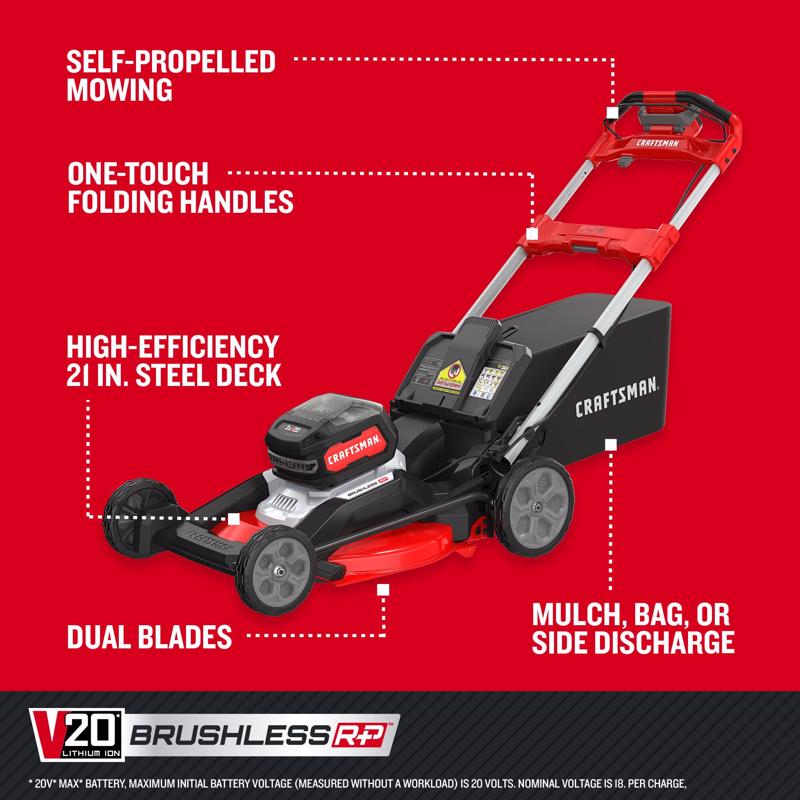 Craftsman V20 Brushless RP CMCMWSP320X2 21 in. 20 V Battery Self-Propelled Lawn Mower Kit (Battery &