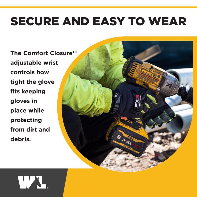 Wells Lamont FX3 Men's Indoor/Outdoor Hi-Viz Work Gloves Black/Yellow XL 1 pair