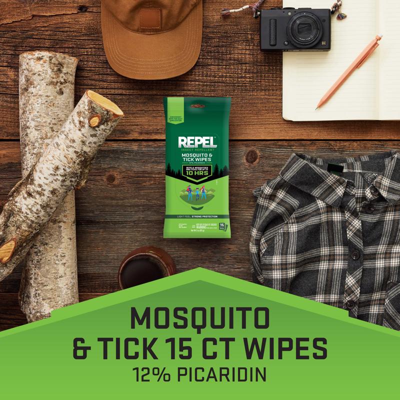 Repel Insect Repellent Towelettes For Mosquitoes/Ticks 15 ct