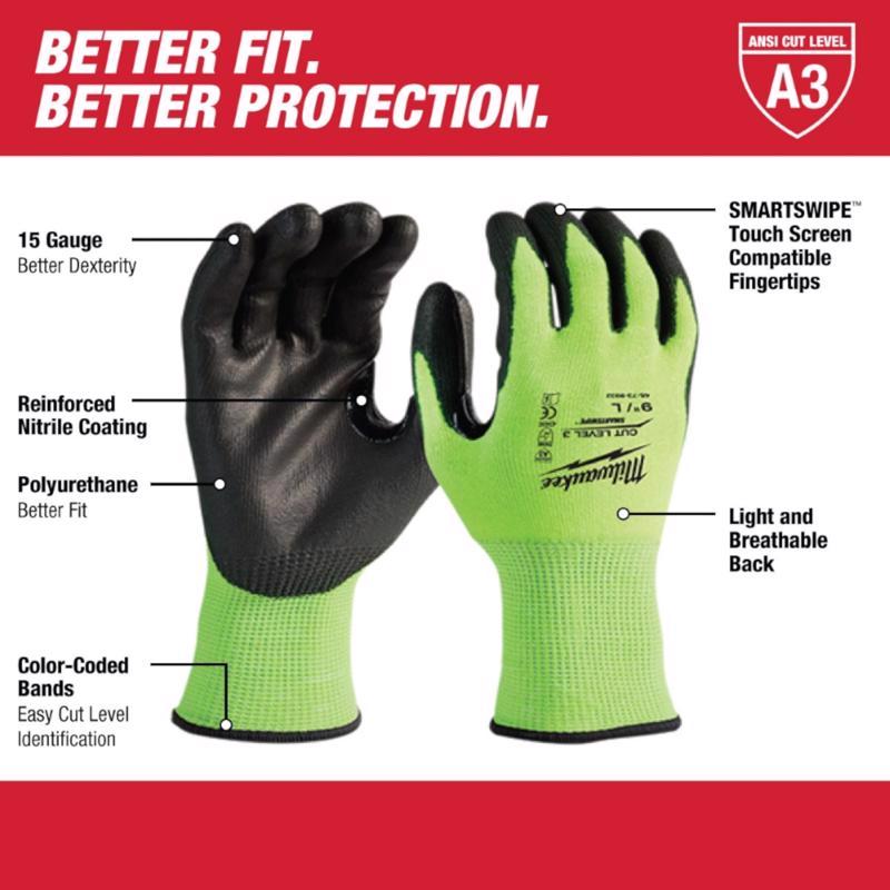 Milwaukee Smartswipe Dipped Gloves High-Vis Green L 3 pair