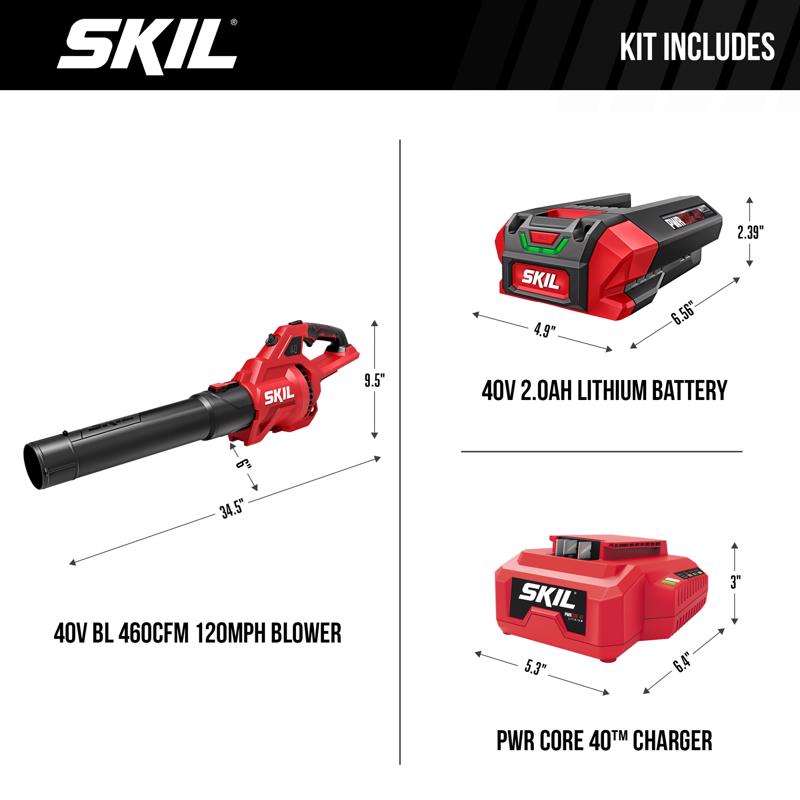 SKIL BL0460C-11 120 mph 460 CFM 40 V Battery Handheld Leaf Blower Kit (Battery & Charger)