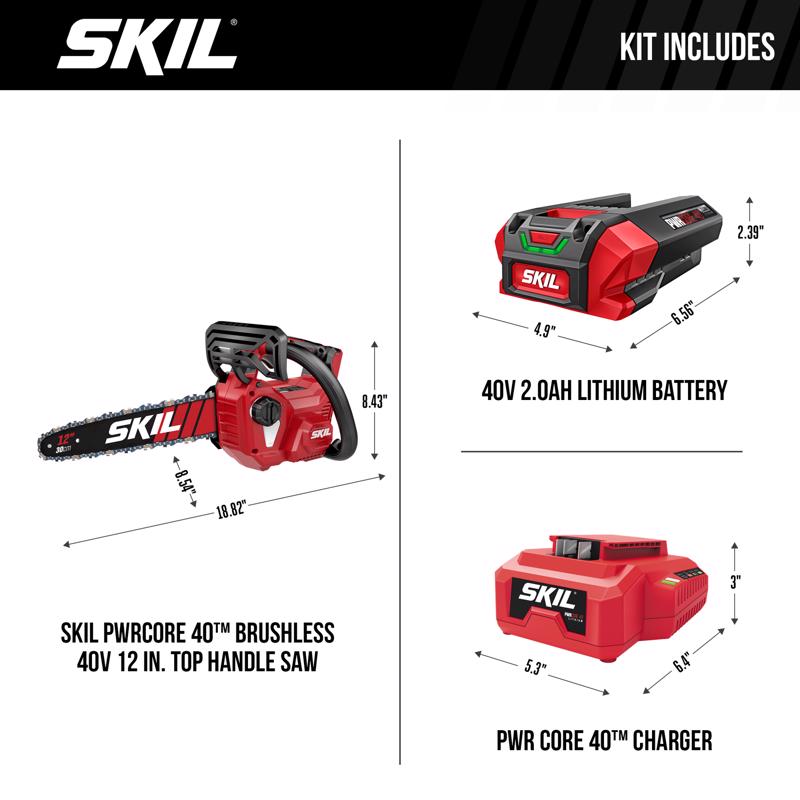 SKIL PWR CORE 40 TH1200C-11 12 in. 40 V Battery Chainsaw Kit (Battery & Charger) 1/4 in.