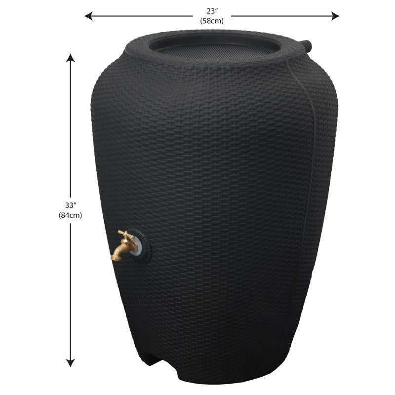 Algreen Wicker Black 50 gal Rain Barrel Polyethylene
