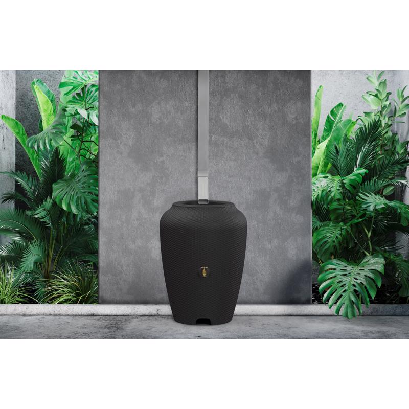 Algreen Wicker Black 50 gal Rain Barrel Polyethylene