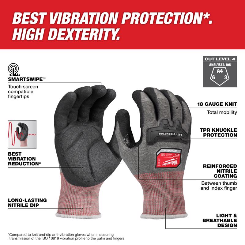 Milwaukee Smartswipe Men's Glove Anti-Vibration Gloves Black/Red L