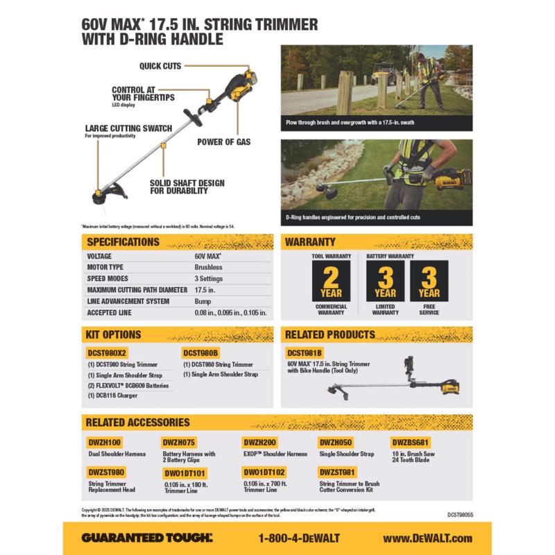 DeWalt Flexvolt DCST980B 17.5 in. 60 V Battery String Trimmer Tool Only