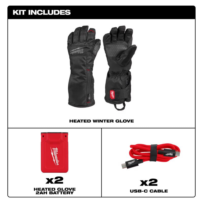 Milwaukee L Polyester Heated Black Heated Gloves Battery
