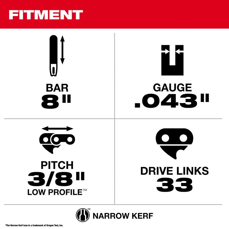 Milwaukee 8 in. Bar and Chain Combo 33 links
