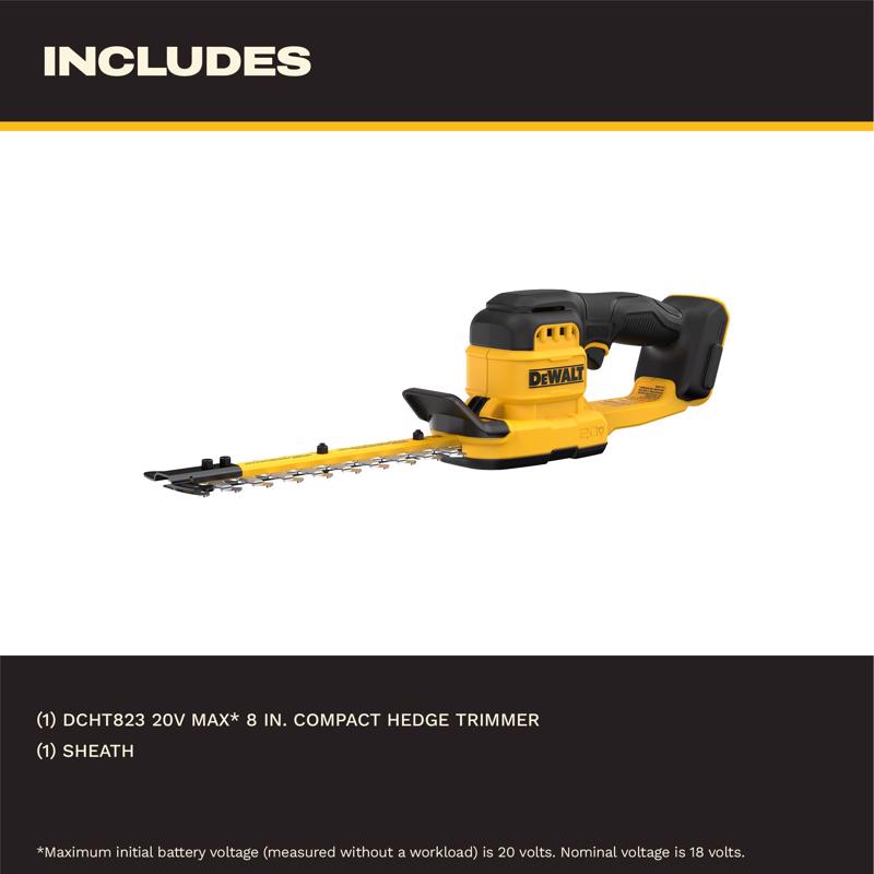 DeWalt DCHT823B 8 in. 20 V Battery Hedge Trimmer Tool Only