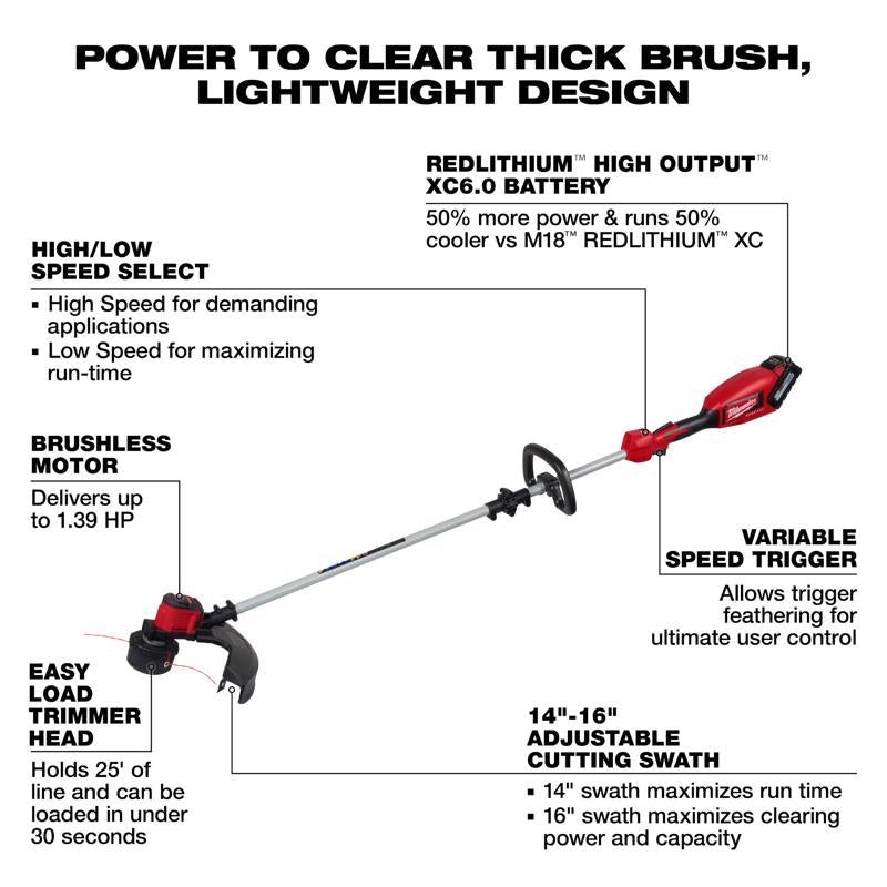 Milwaukee M18 Brushless 2828-21E Battery String Trimmer Kit (Battery & Charger)