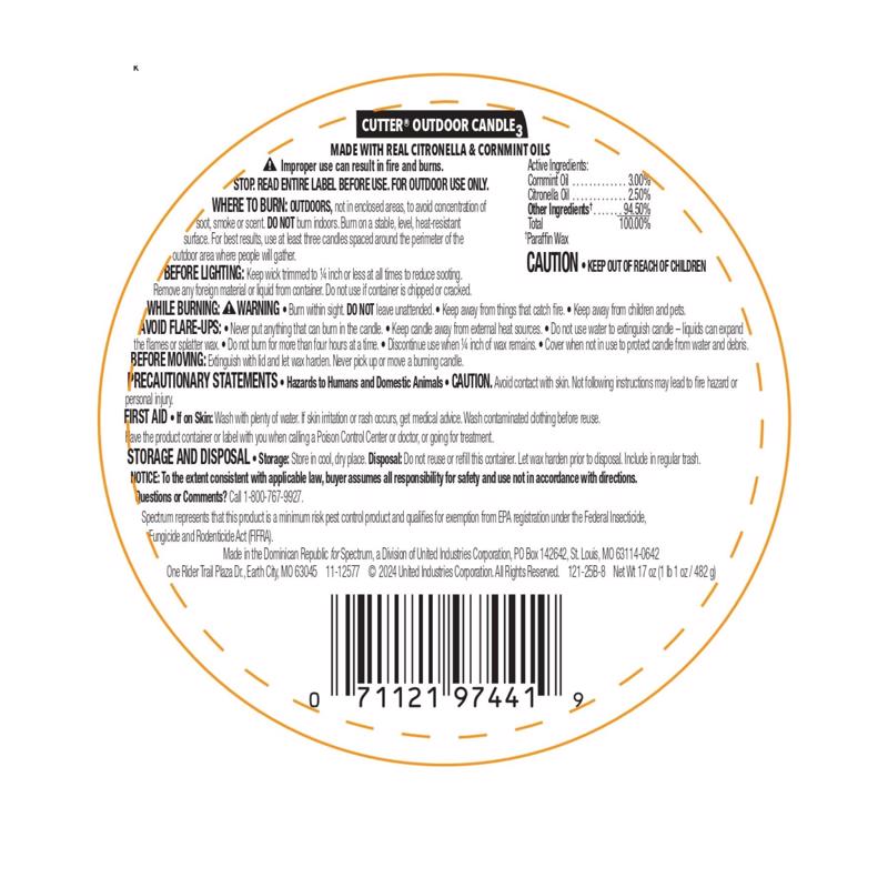 Cutter Outdoor Citronella Bucket Candle Candle For Mosquitoes 17 oz