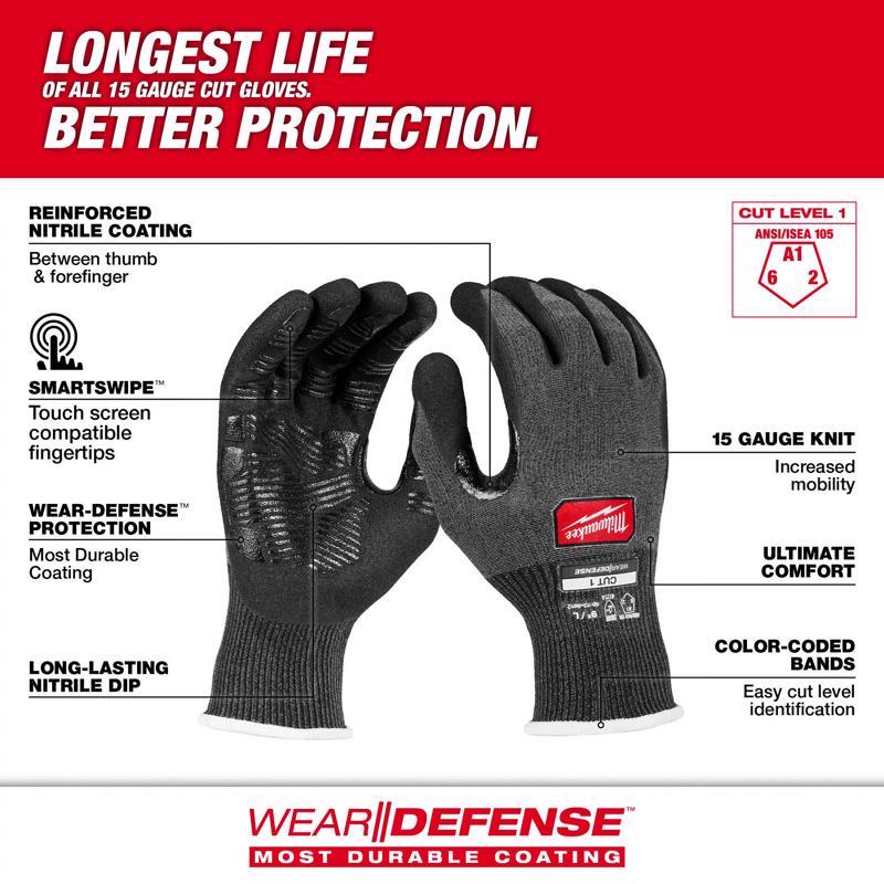 Milwaukee Wear Defense Protection Cut Level 1 Work Gloves Black L 1 pair