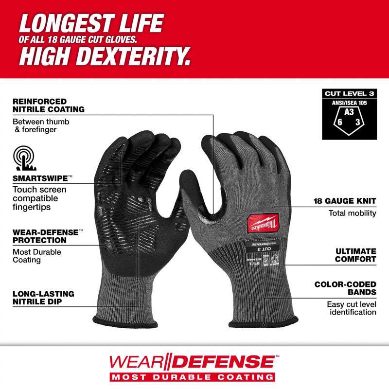 Milwaukee Wear Defense Protection Cut Level 3 Work Gloves Black M 1 pair