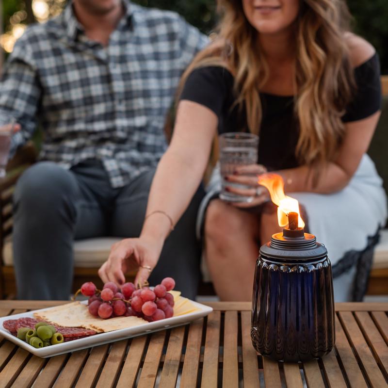 TIKI Blue Glass 66 in. Outdoor Torch