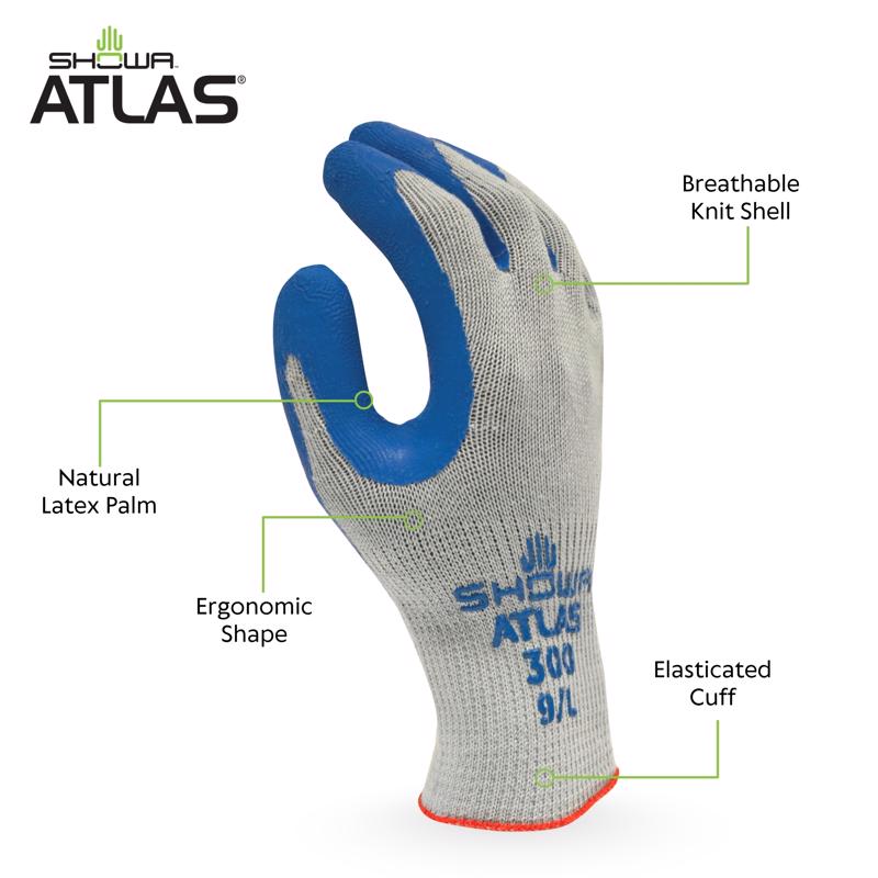 Atlas Fit Unisex Indoor/Outdoor Coated Work Gloves Blue/Gray M 1 pair