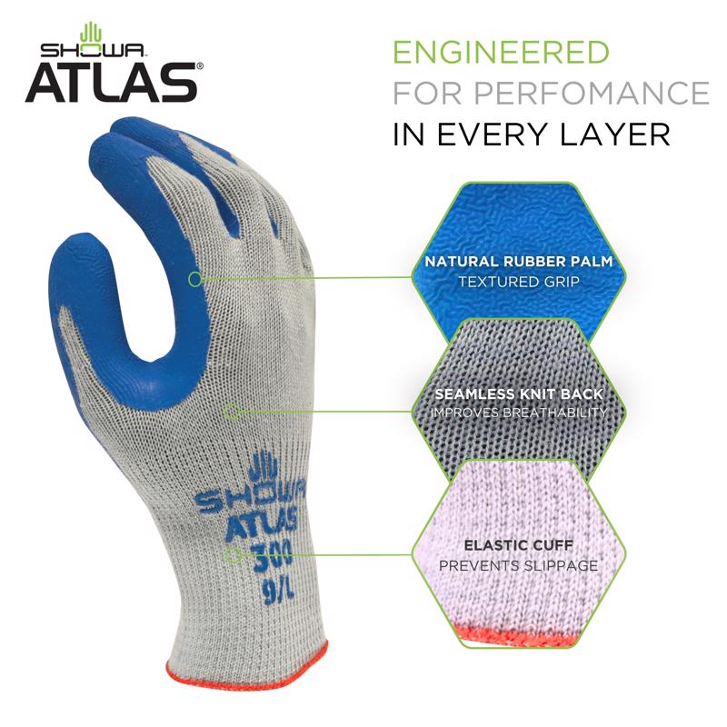 Atlas Fit Unisex Indoor/Outdoor Coated Work Gloves Blue/Gray XL 1 pair