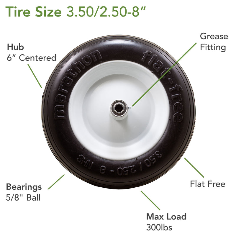 Marathon 8 in. D X 13.3 in. D 300 lb. cap. Centered Wheelbarrow Tire Polyurethane