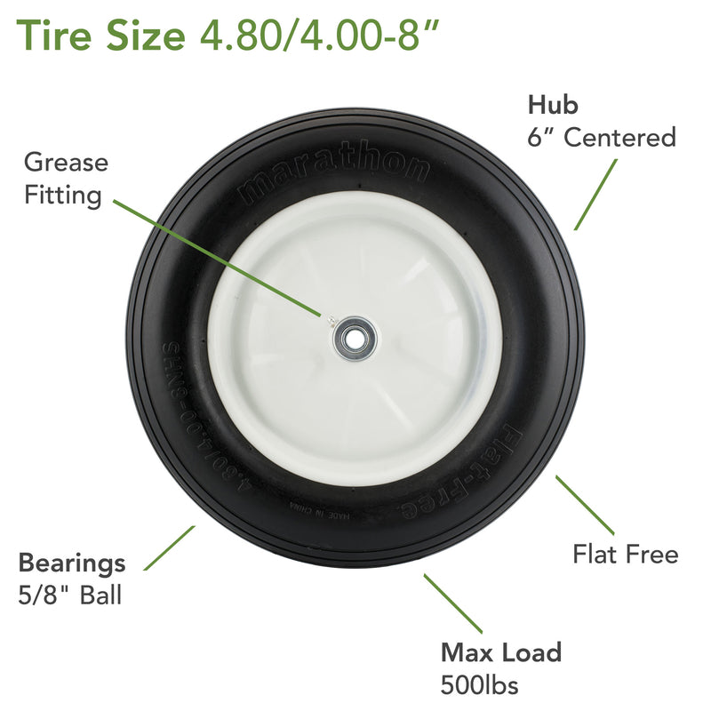 Marathon 8 in. D X 15.5 in. D 500 lb. cap. Centered Wheelbarrow Tire Polyurethane