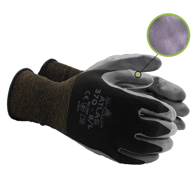 Atlas Unisex Indoor/Outdoor Dipped Gloves Black/Gray L 1 pair