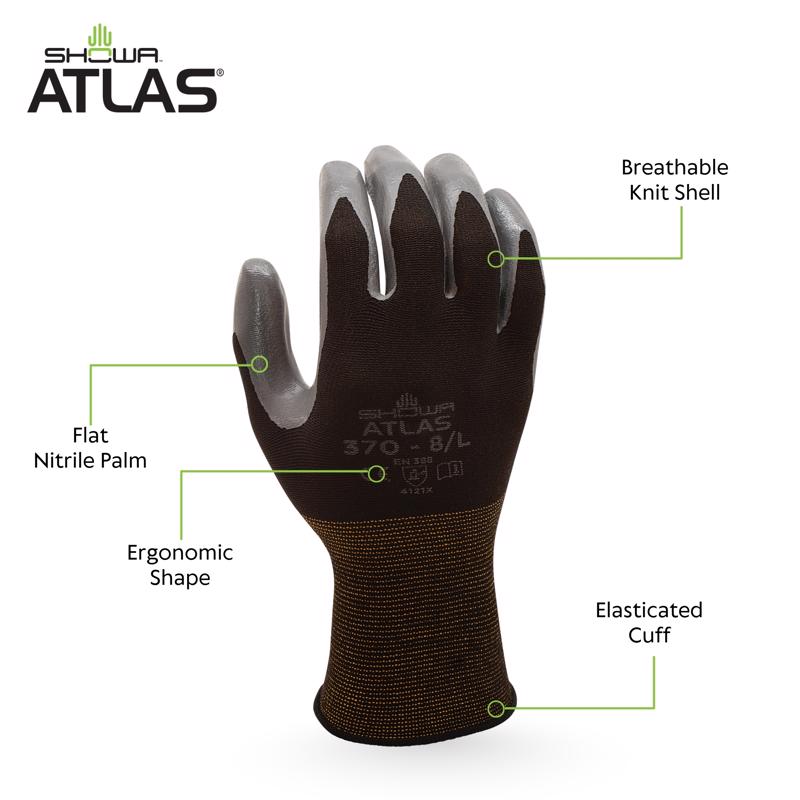Atlas Unisex Indoor/Outdoor Dipped Gloves Black/Gray L 1 pair