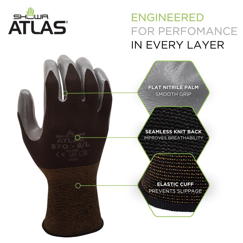 Atlas Unisex Indoor/Outdoor Dipped Gloves Black/Gray L 1 pair