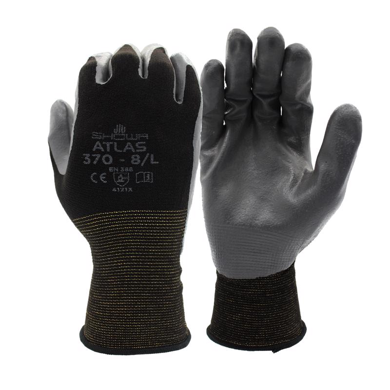 Atlas Unisex Indoor/Outdoor Dipped Gloves Black/Gray XL 1 pair