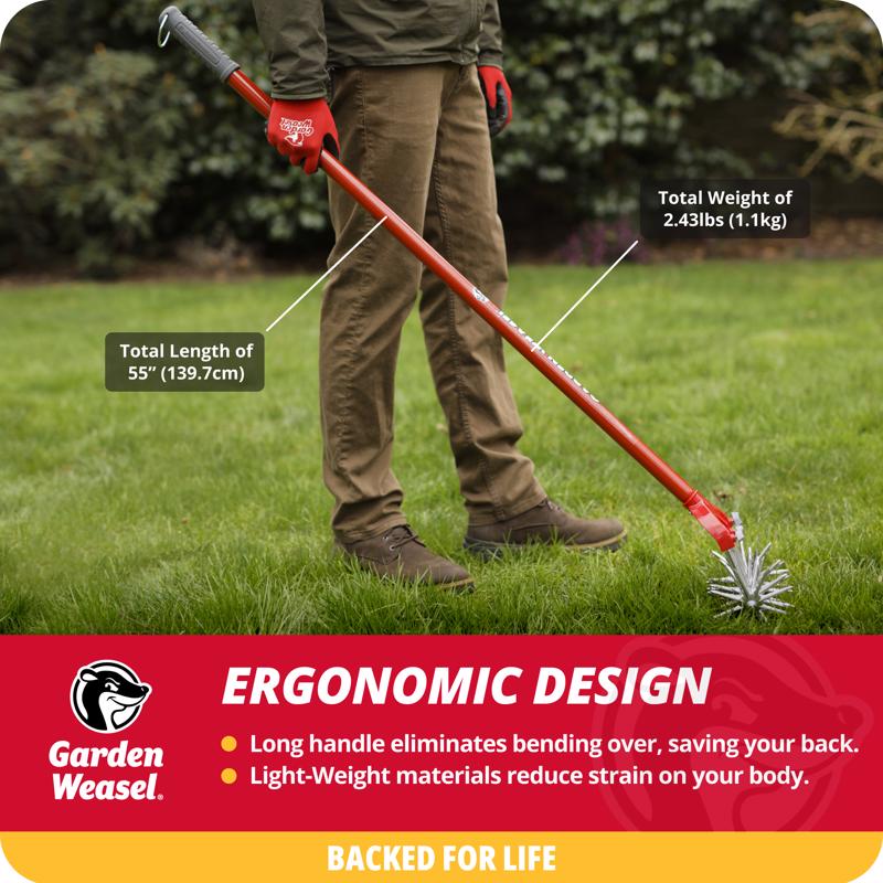 Garden Weasel 3 Tine Steel Rotary Hand Cultivator 55 in. Steel Handle