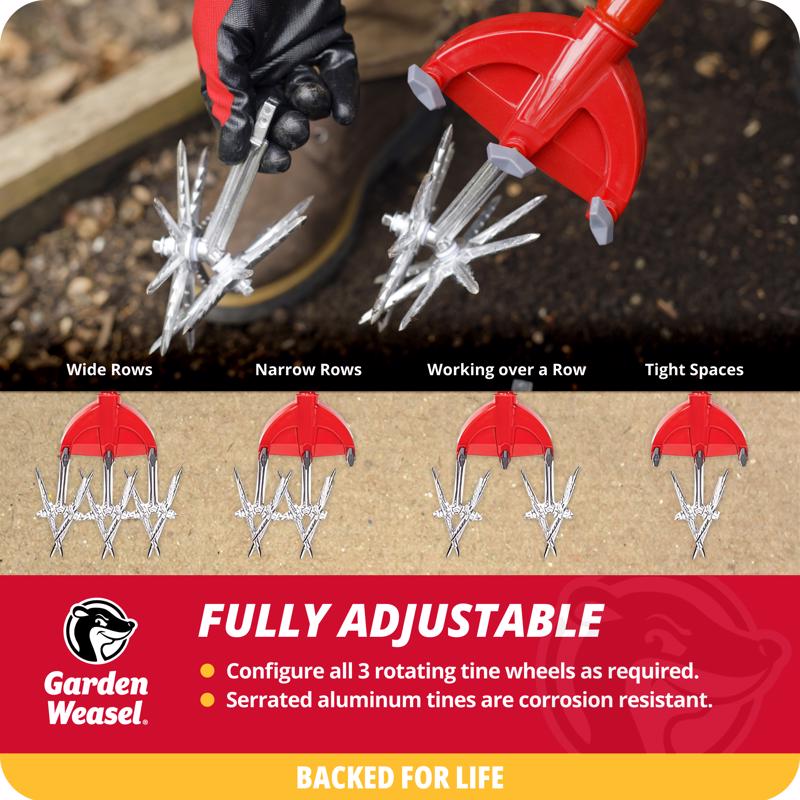 Garden Weasel 3 Tine Steel Rotary Hand Cultivator 55 in. Steel Handle