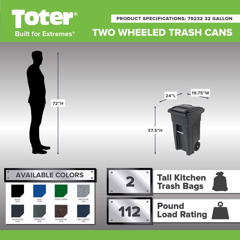 Toter 32 gal Blue Polyethylene Wheeled Recycling Bin Lid Included