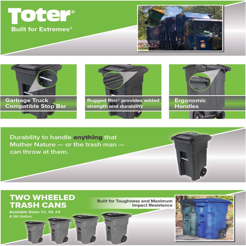 Toter 32 gal Blue Polyethylene Wheeled Recycling Bin Lid Included