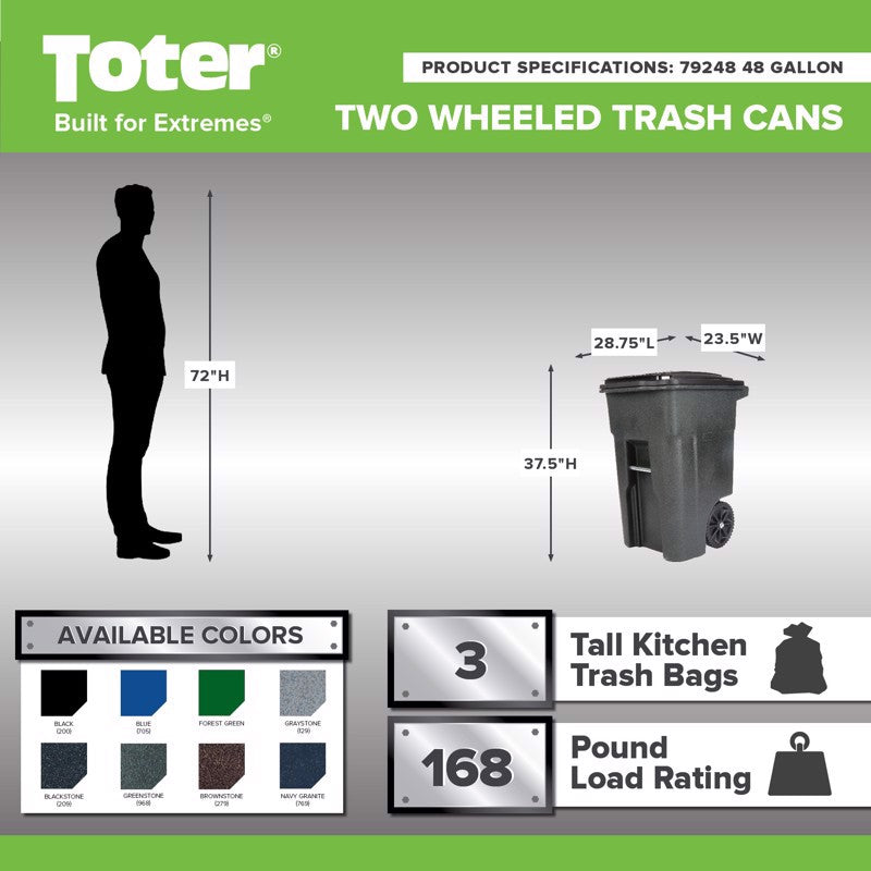 Toter 48 gal Blue Polyethylene Wheeled Recycling Bin Lid Included