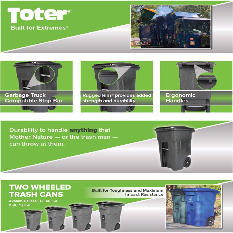 Toter 48 gal Blue Polyethylene Wheeled Recycling Bin Lid Included